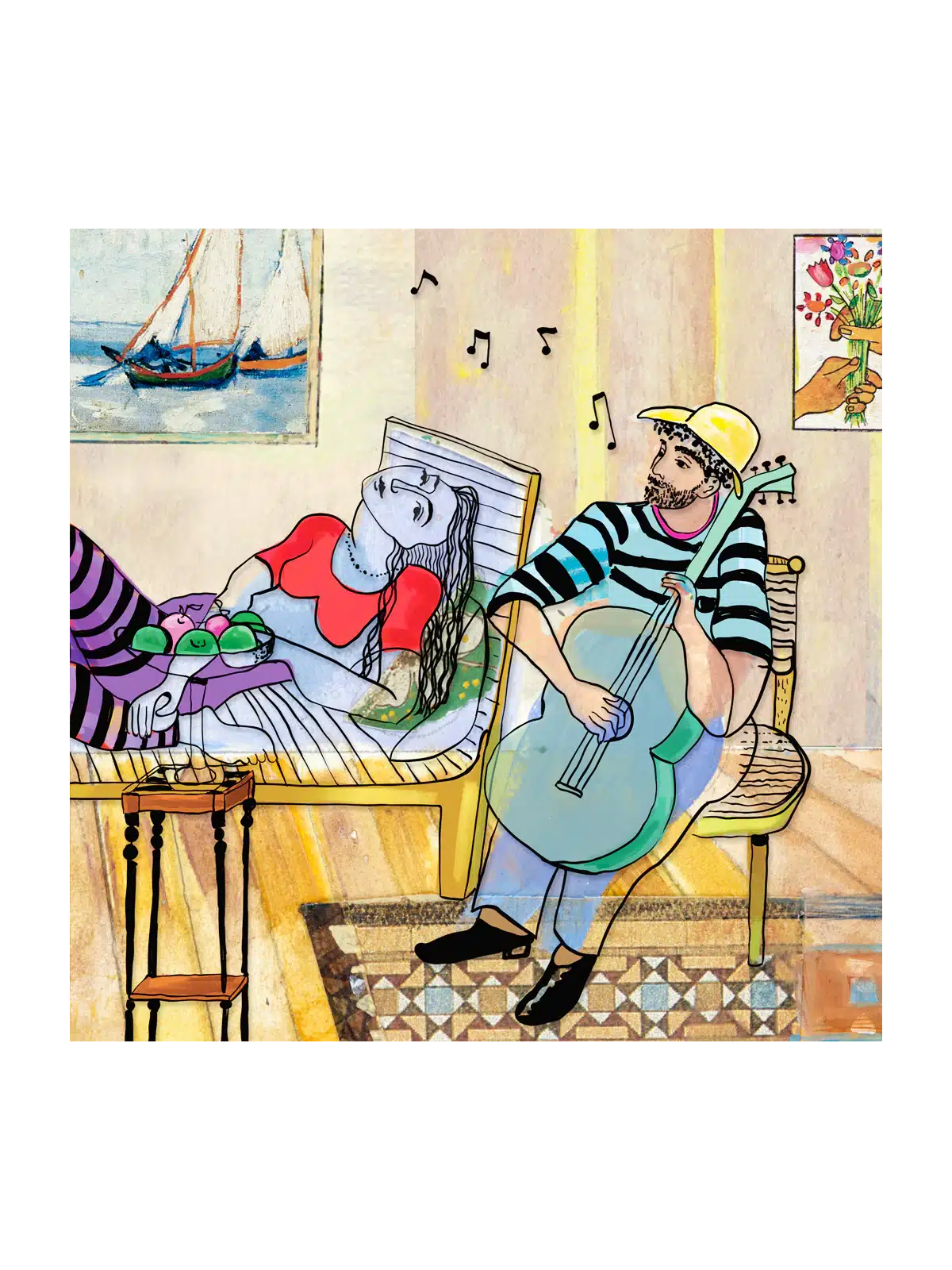סרנדת חוף ים ציור רומנטי תלת מימד על זכוכית , מתנות ט"ו באב , ישראל